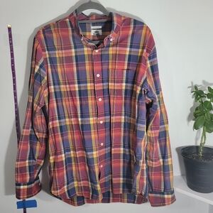 Old Navy Slim Fit Pink Coral Pink Purple Blue Plaid Button Down Old Navy L​